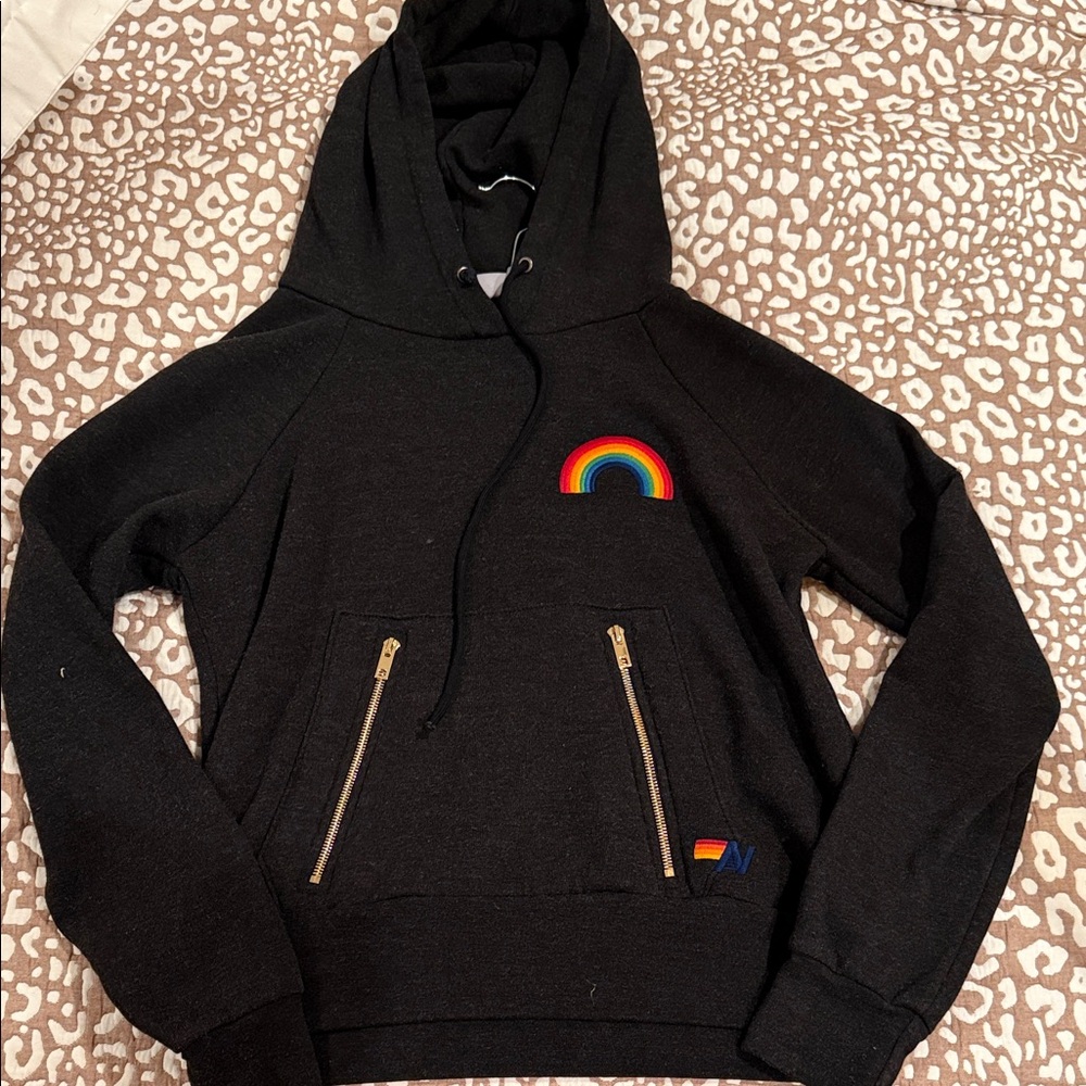 Aviator Nation black hoodie with rainbow embroidery XS